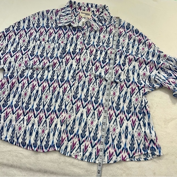 Savana Jane Button Down Woman’s Blouse Size 1X Roll Tab Sleeve Boxy New Aztec - Picture 9 of 9